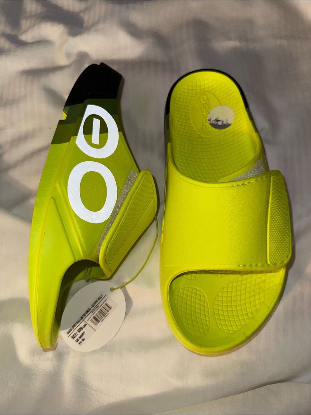 OOFOS Neon Yellow Adjustable Slide Sandal